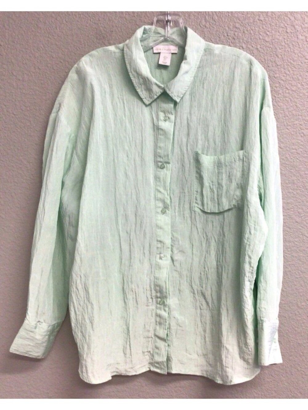 Anthropologie House of Harlow Women Long Sleeve Blouse Top Mint Green Crinkle